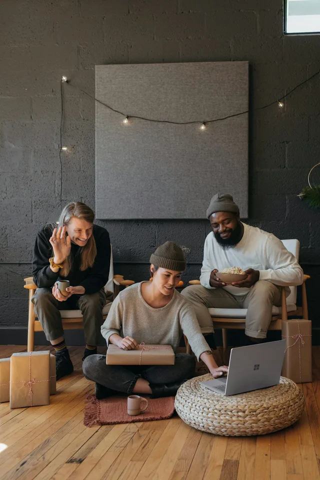 Colleagues joining a video call together.